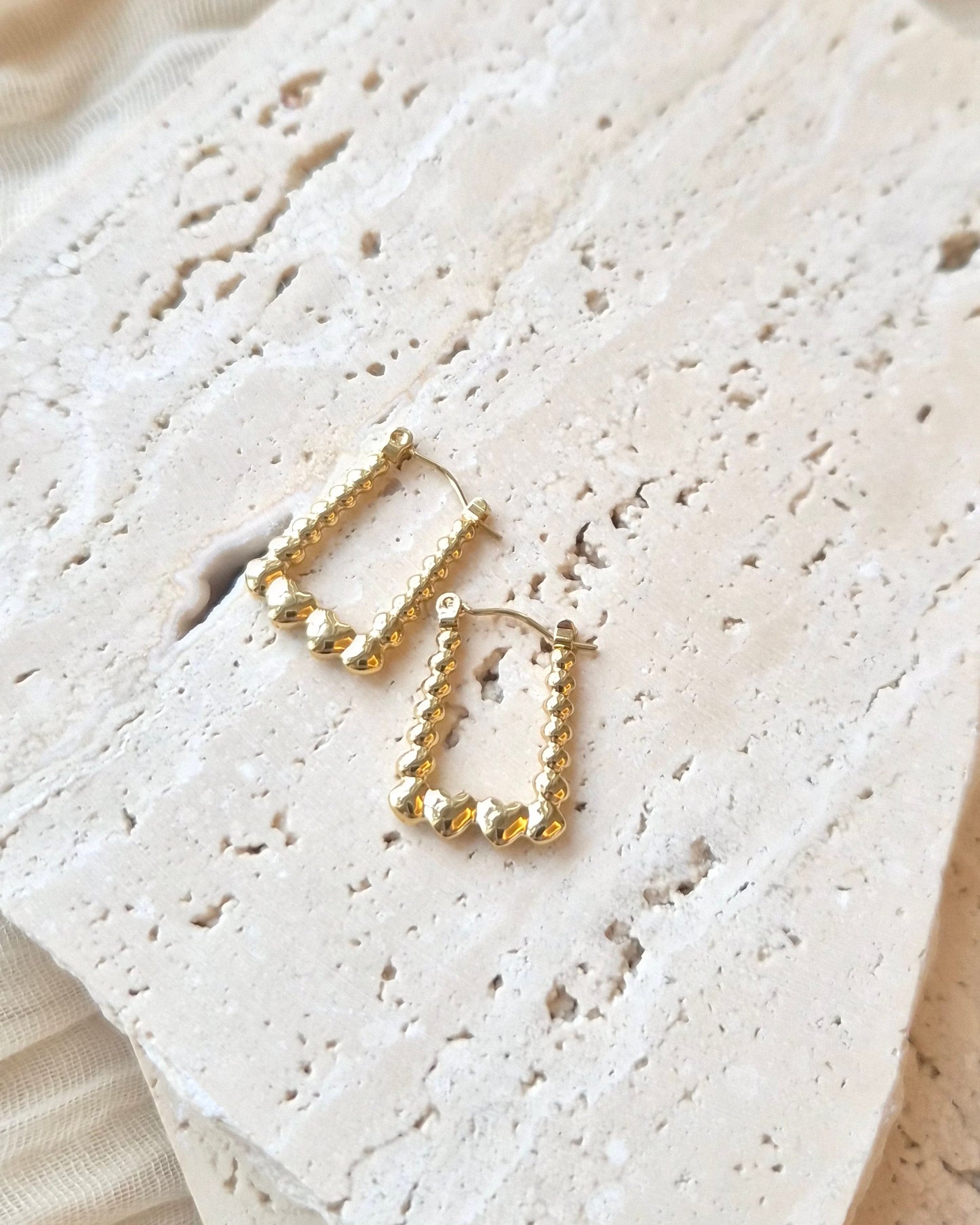 Golden Beaded Heart Hoop Earrings