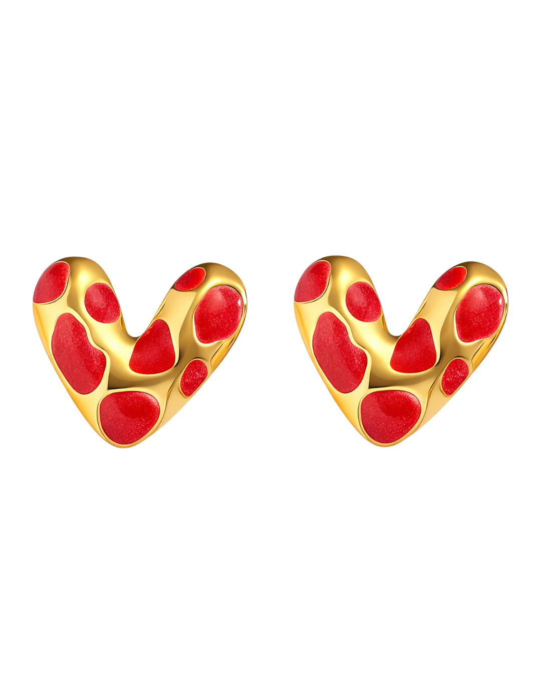 Red Pebble Enamel Heart Earrings