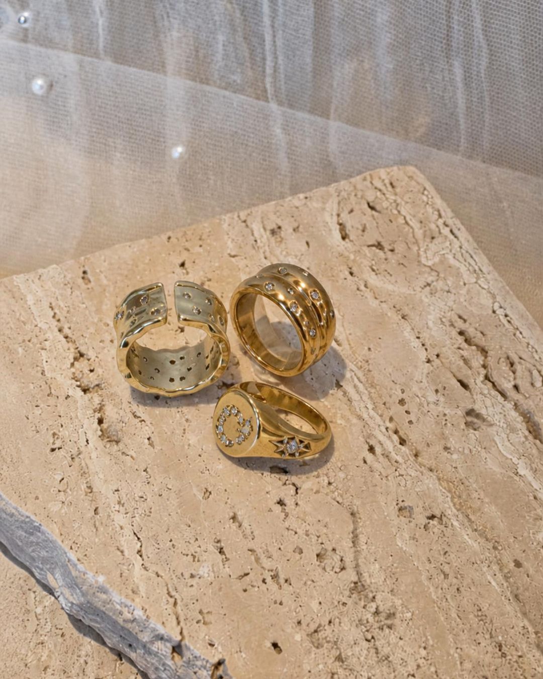 Celestial Crescent Signet Ring