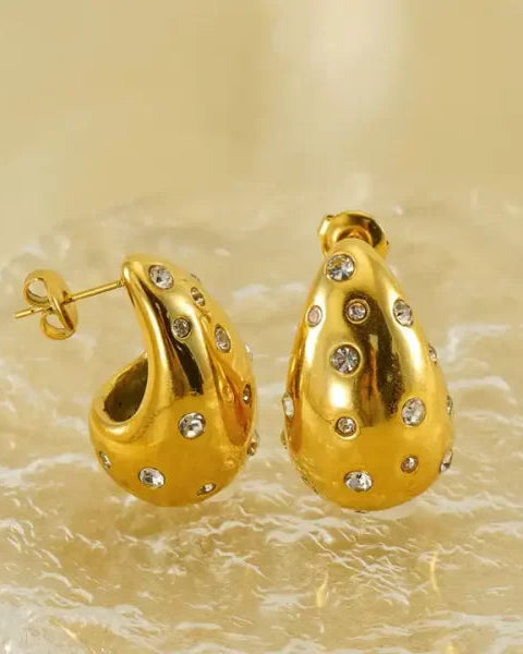 Gold Drop Earrings with Stones