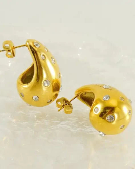 Gold Drop Earrings with Stones