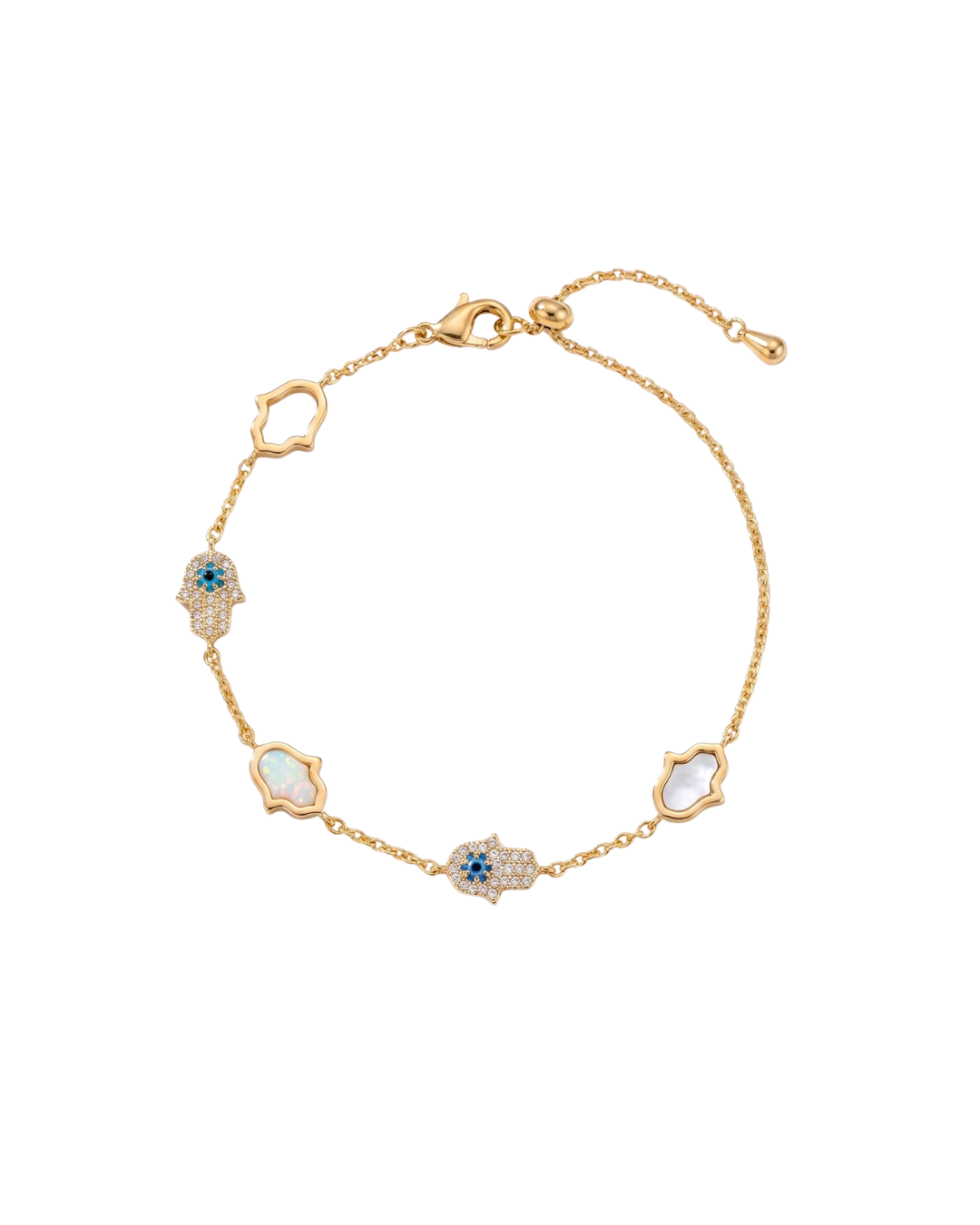Mystic Opal & Evil Eye Hamsa Station Bracelet