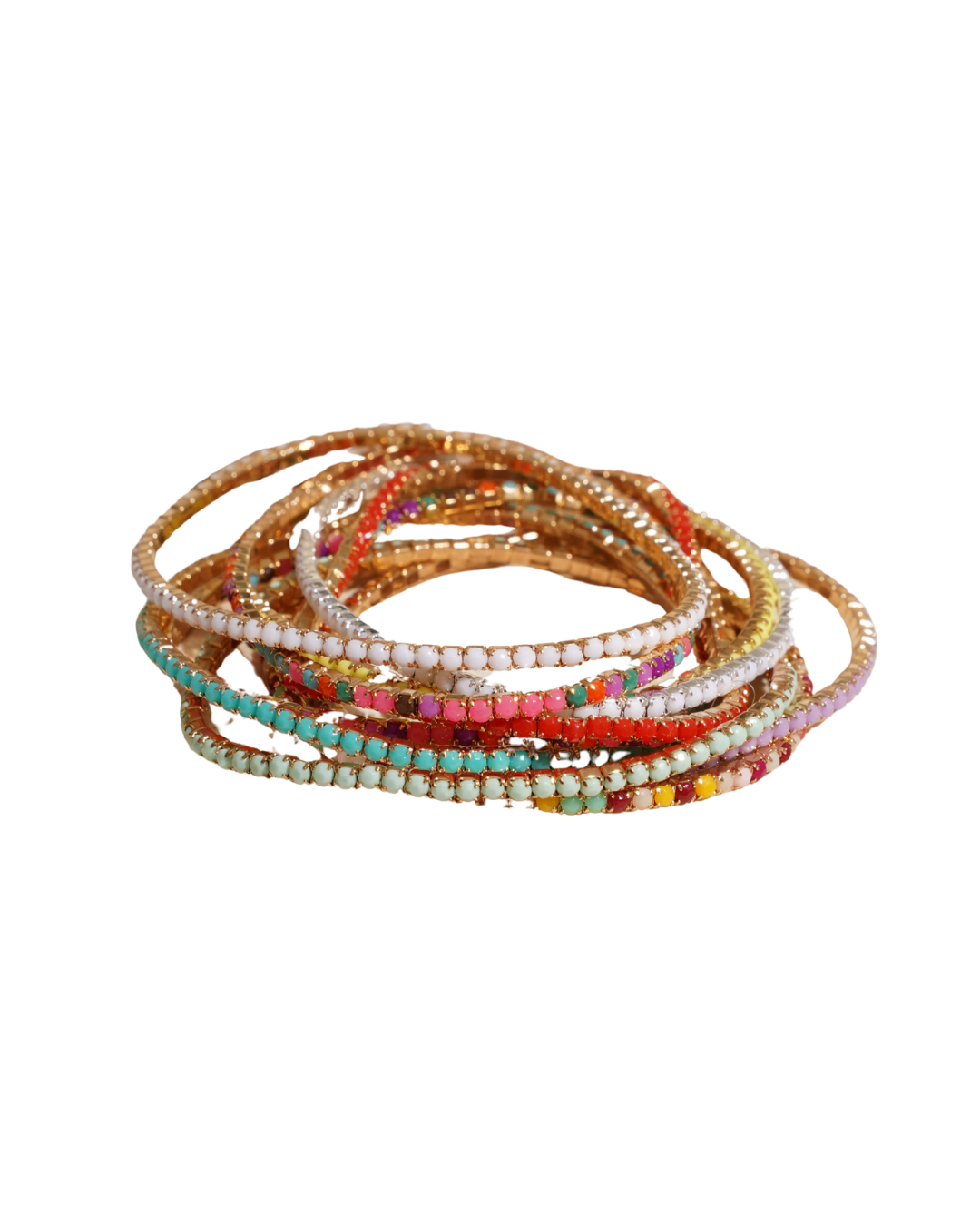 Rainbow Beaded Gold Tennis Bracelet (Set of 10)