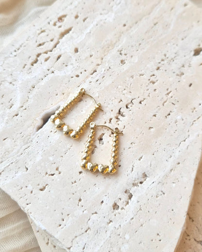 Golden Beaded Heart Hoop Earrings
