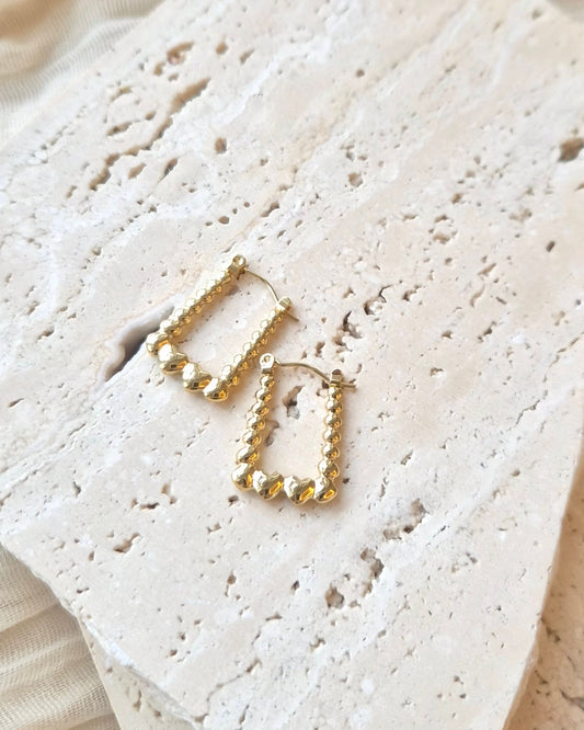 Golden Beaded Heart Hoop Earrings