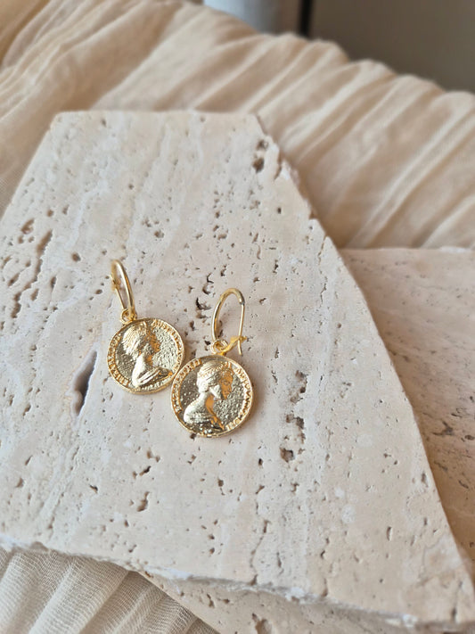 Elegant Gold Coin Drop Earrings