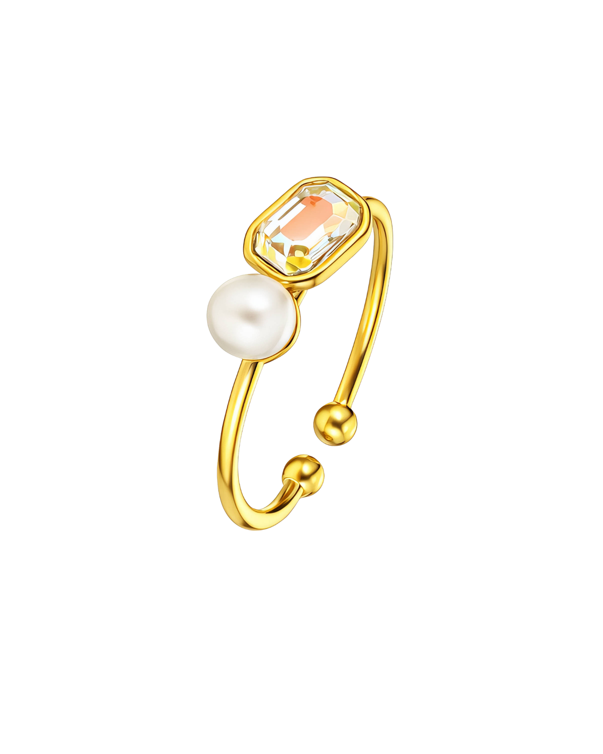Radiant Crystal & Pearl Open Ring