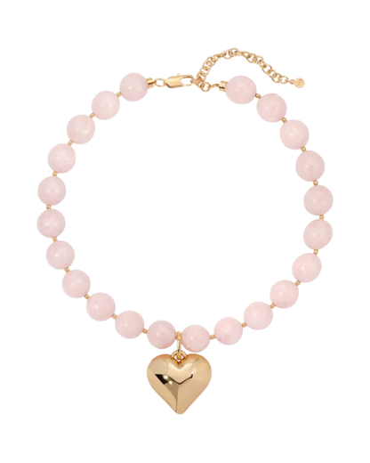 Amour Rose Quartz Beaded Heart Necklace