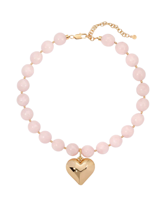 Amour Rose Quartz Beaded Heart Necklace