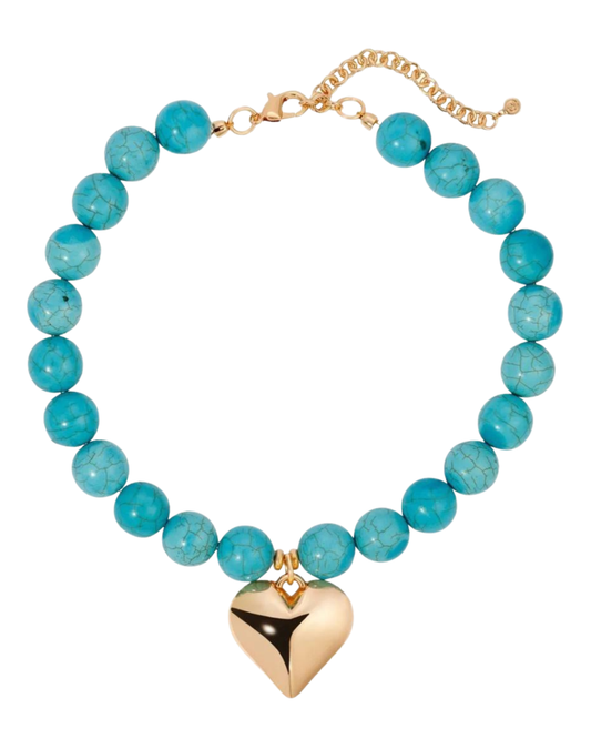 Azure Turquoise Beaded Heart Necklace