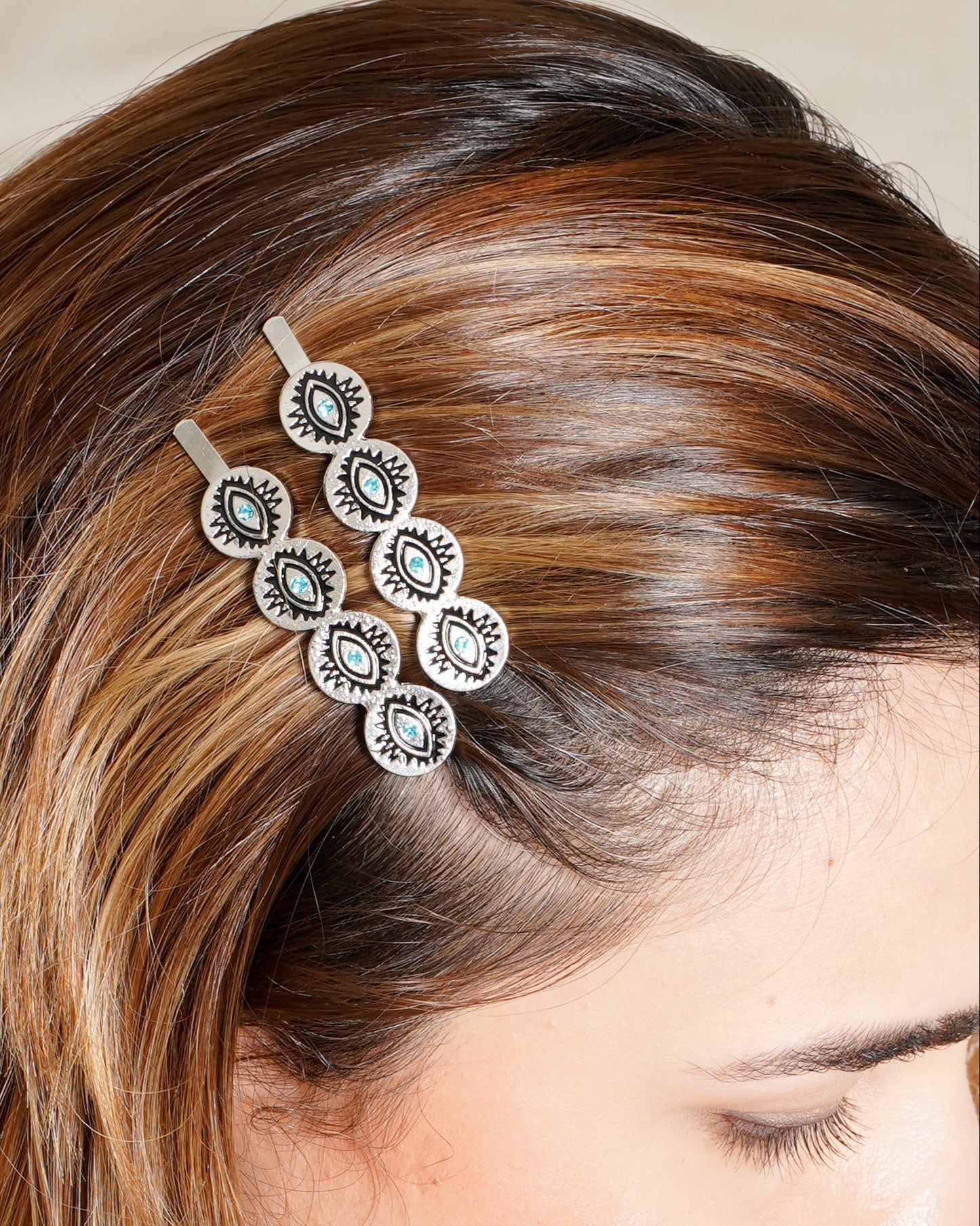 Silver Metal Evil Eye Hair Pin