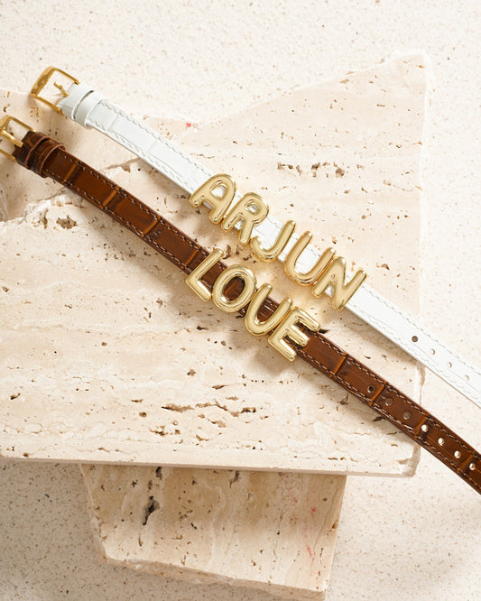 Leather Belt Name Bracelet