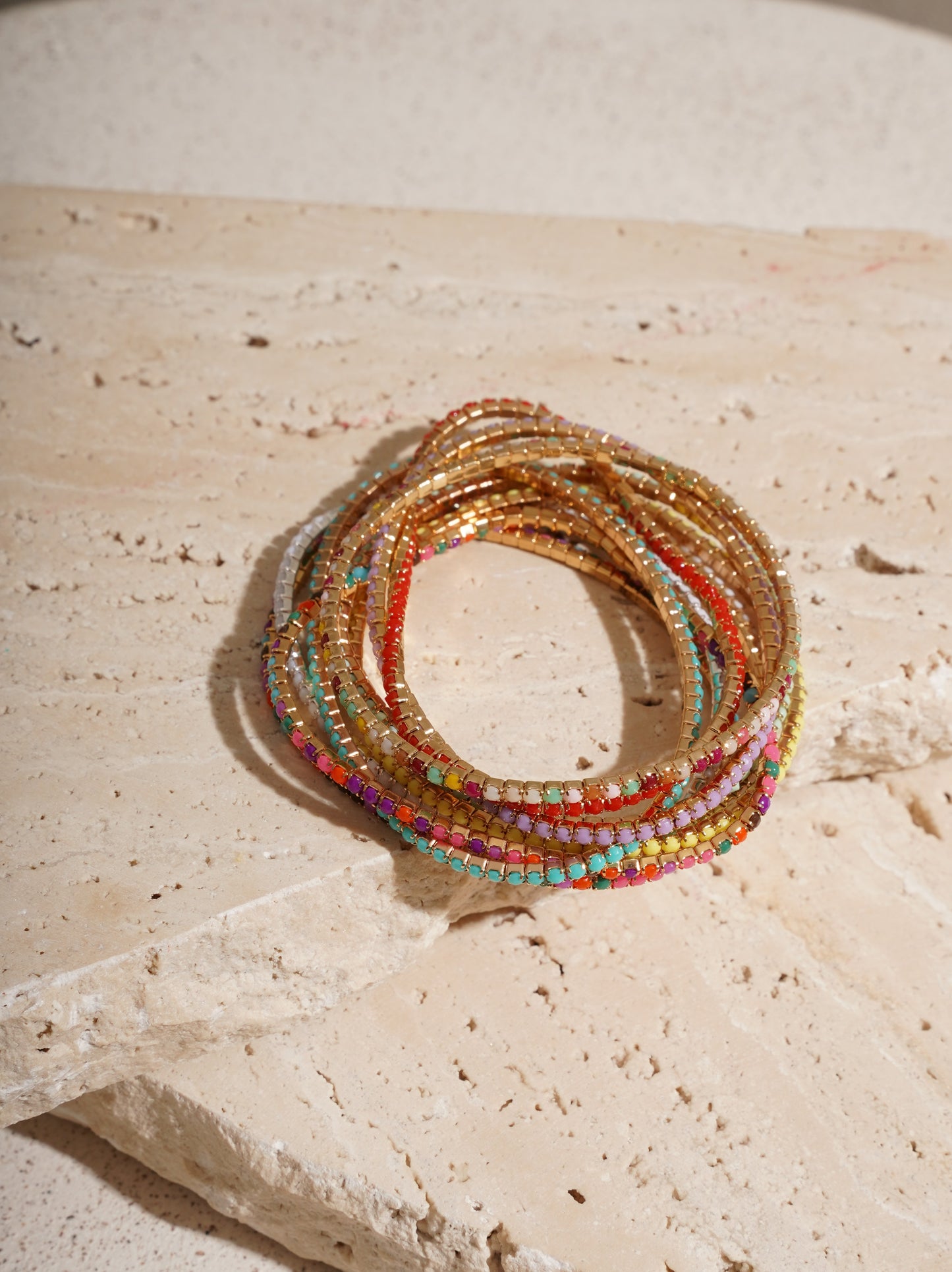Rainbow Beaded Gold Tennis Bracelet (Set of 10)