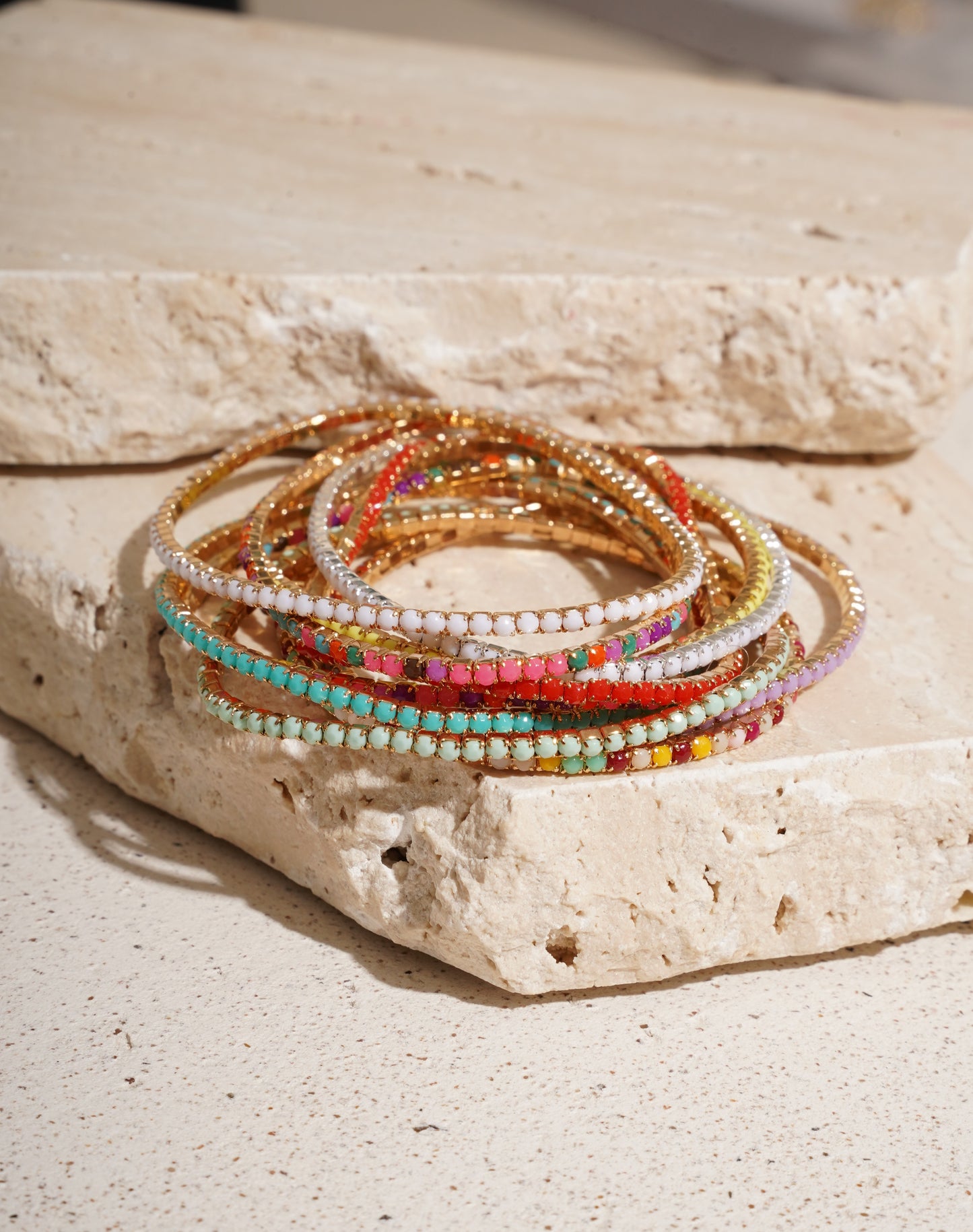 Rainbow Beaded Gold Tennis Bracelet (Set of 10)