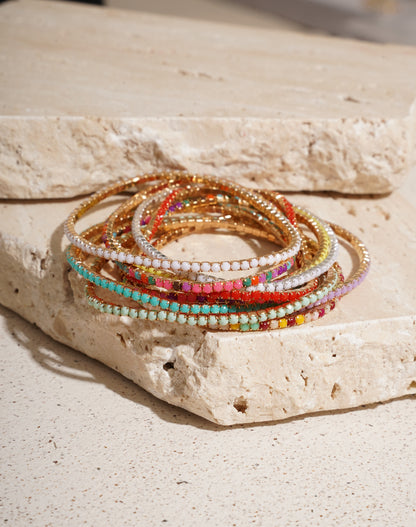 Rainbow Beaded Gold Tennis Bracelet (Set of 10)