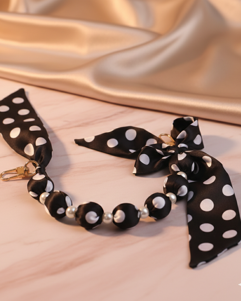 Polka Pearl Bow Phone Charm