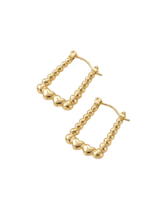 Golden Beaded Heart Hoop Earrings