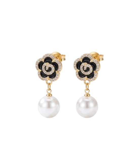 Camellia Pearl Drop Earrings