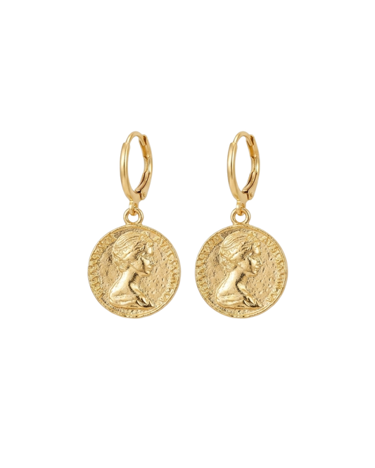 Elegant Gold Coin Drop Earrings
