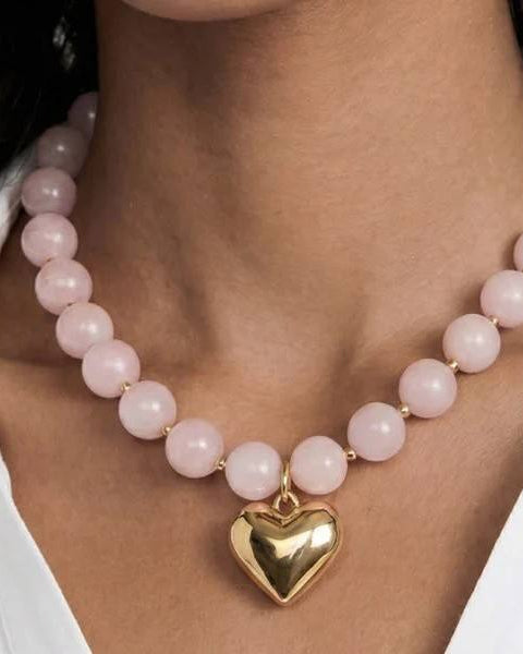 Amour Rose Quartz Beaded Heart Necklace