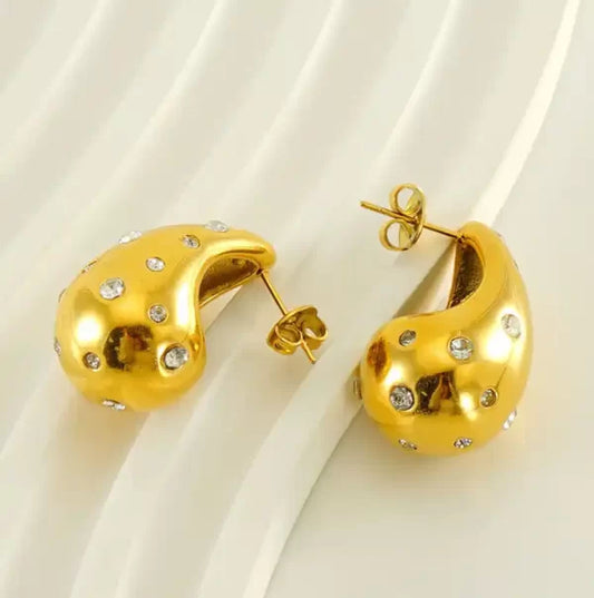 Gold Drop Earrings with Stones