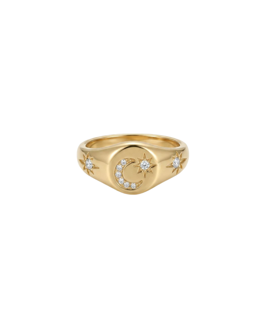 Celestial Crescent Signet Ring