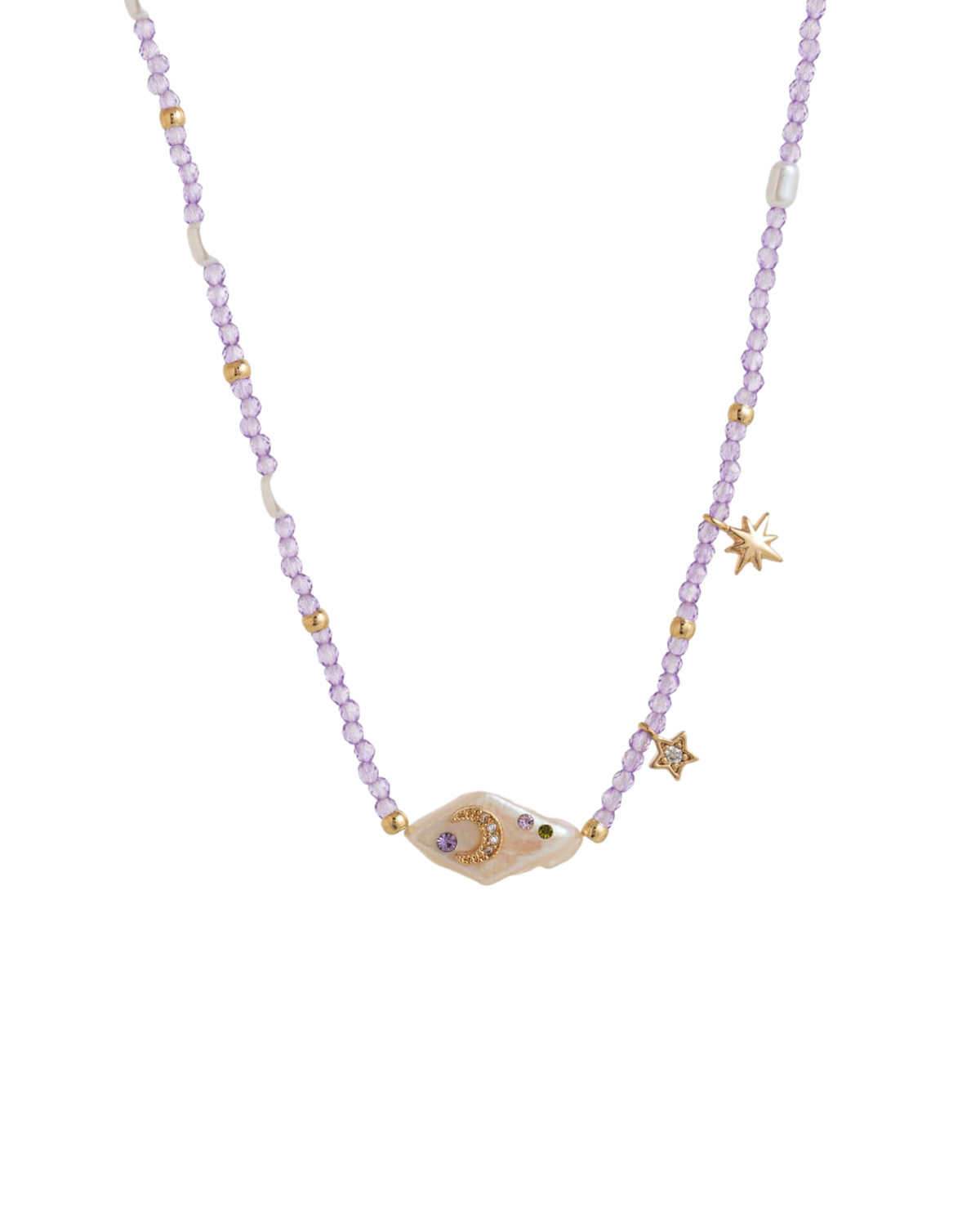 Celestial Lavender Beaded Pearl Necklace