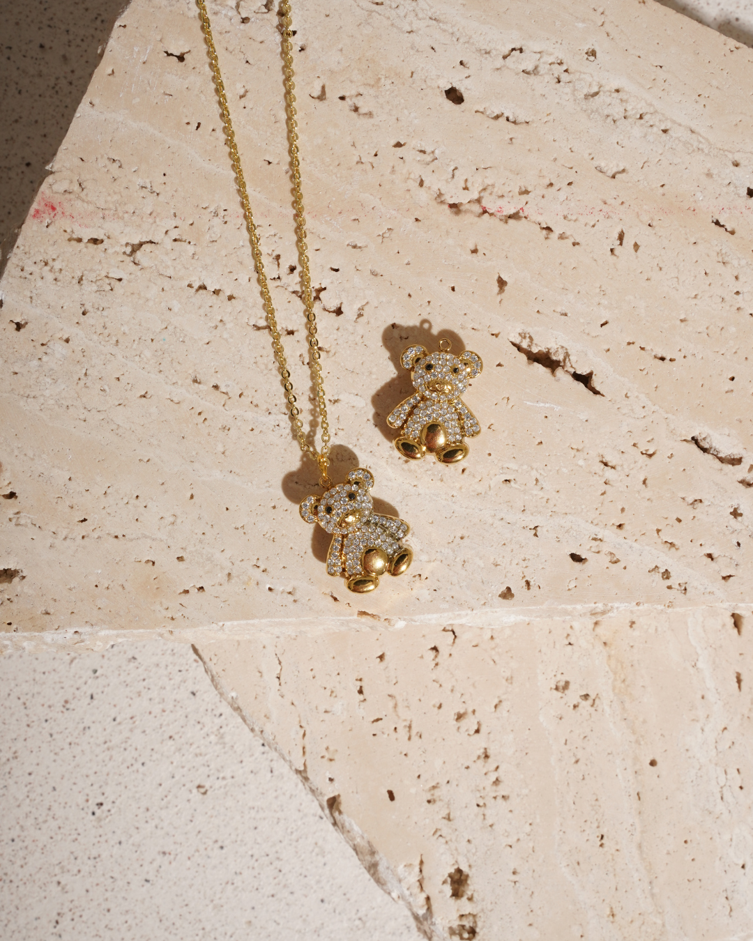 Teddy Bear Pave Pendant Necklace