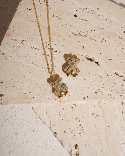 Teddy Bear Pave Pendant Necklace