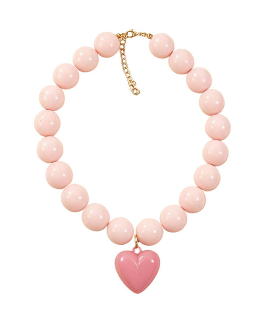 Bubblegum Pink Bead & Heart Pendant Necklace