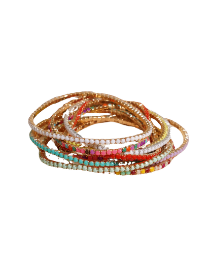 Rainbow Beaded Gold Tennis Bracelet (Set of 10)