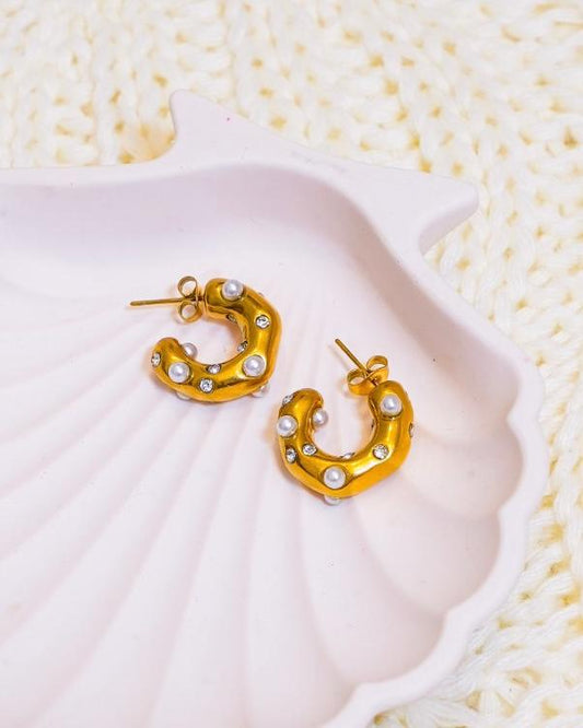 Pearl studded Golden Hoops
