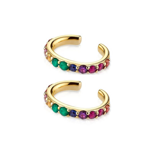 Rainbow Gemstone Golden Ear Cuff