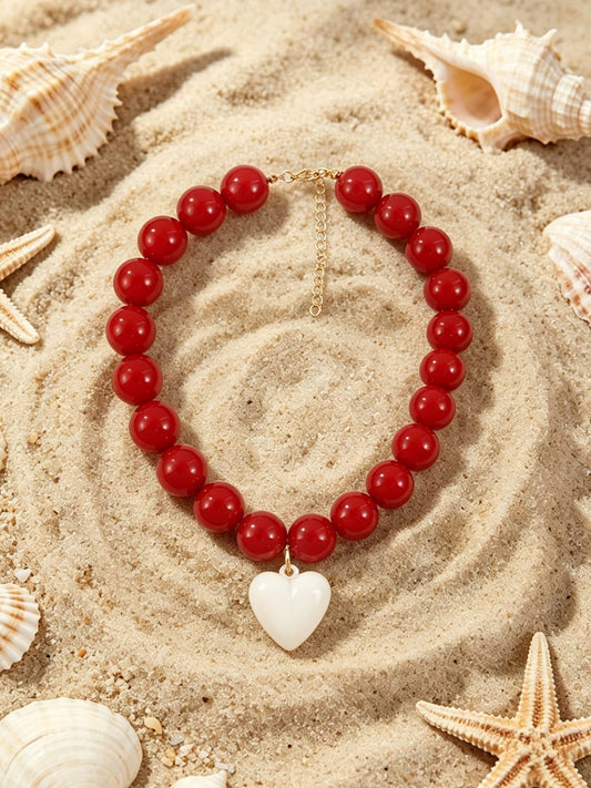 Cherry Red Chunky Bead Necklace