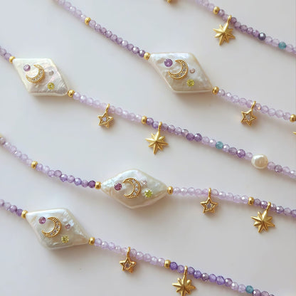 Celestial Lavender Beaded Pearl Necklace
